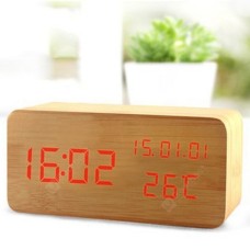 Creative Fashion Three-screen LED Wood Clock Voice Control Alarm Clock