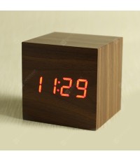 Sound Control Wood Clock LED Luminous Display Electronic Mute Alarm with Temperature Display